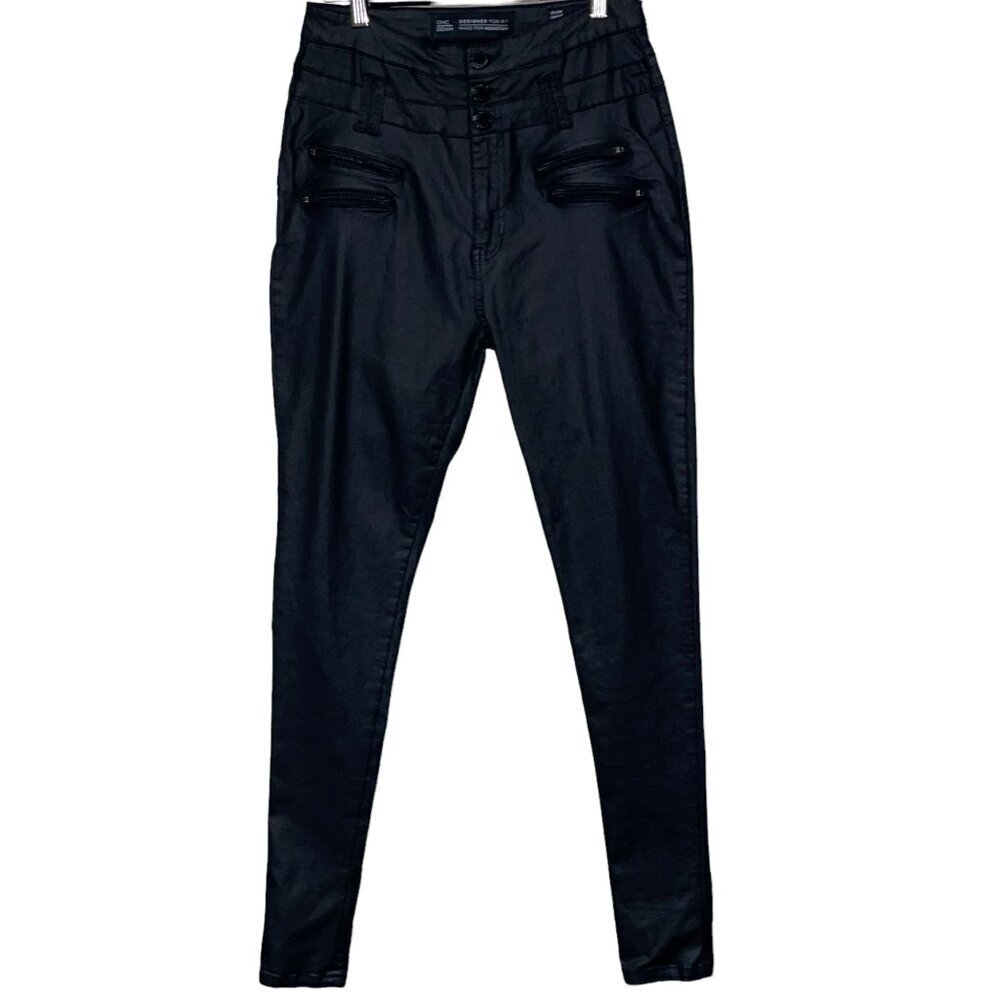 Chic Denim Skylar Coreset Skinny High Waisted Black Jeans Size 14 Faux Leather